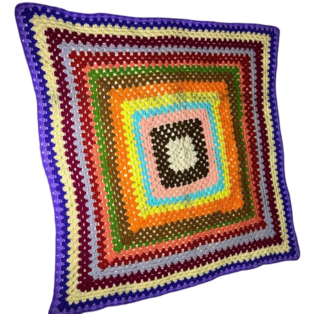 Handmade Crochet Afghan Throw Blanket - Vibrant Multicolored - 54 x 54 inches